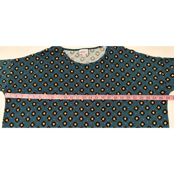 LuLaRoe Geometric Floral Pattern Oversized T-Shirt Teal Diamond Print Stretch M - Picture 5 of 7